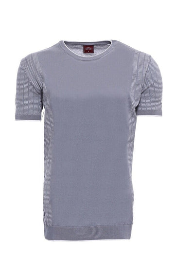 Slim Fit Grey Patterned Crew Neck Knitted T-Shirt — Wessi