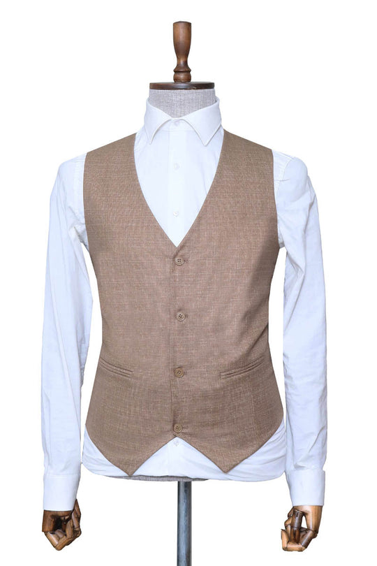 4-Button Slim Fit Beige Waistcoat | Wessi