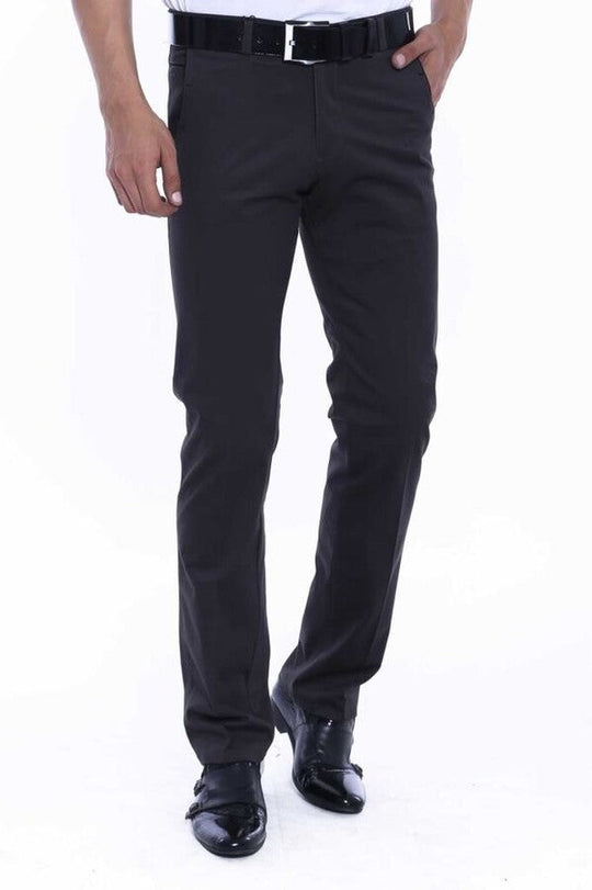 Anthracite Slim Fit Plain Cotton Dress Trousers – Wessi
