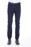 Navy Blue Slim Fit Plain Five-Pocket Cotton Trousers – Wessi