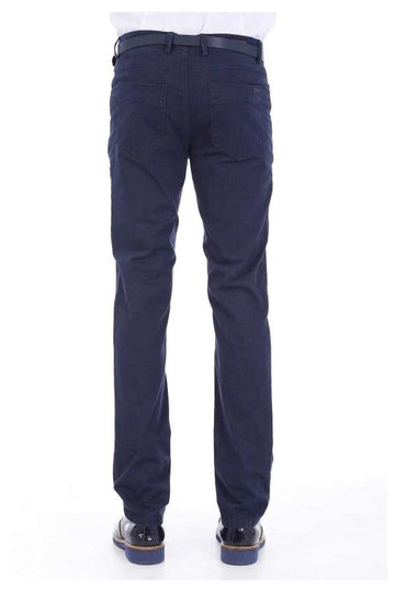 Navy Blue Slim Fit Plain Five-Pocket Cotton Trousers – Wessi
