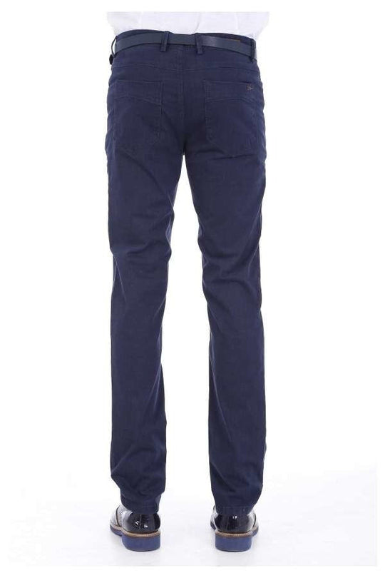 Navy Blue Slim Fit Plain Five-Pocket Cotton Trousers – Wessi