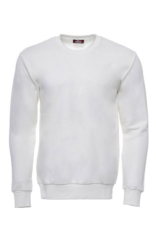 Cream Slim Fit Crew Neck Plain Sweatshirt | Wessi