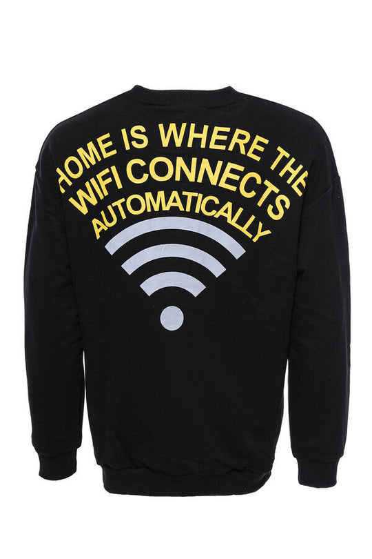 Black Slim Fit Both-Side Printed Crew Neck Sweatshirt | Wessi