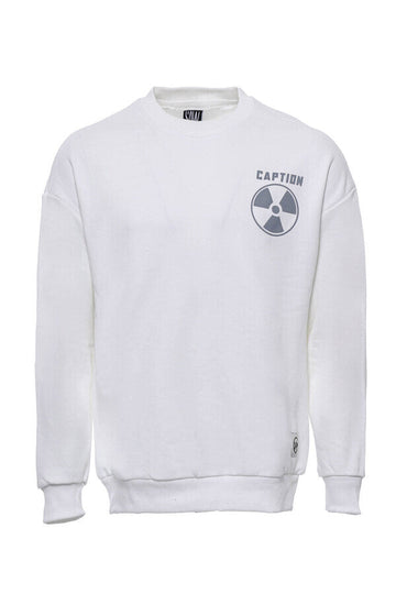 White Slim Fit Both-Side Printed Crew Neck Sweatshirt | Wessi
