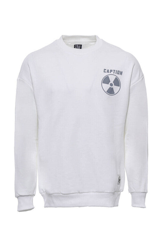 White Slim Fit Both-Side Printed Crew Neck Sweatshirt | Wessi