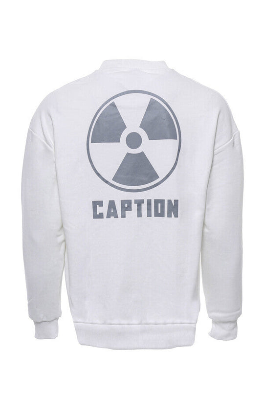 White Slim Fit Both-Side Printed Crew Neck Sweatshirt | Wessi