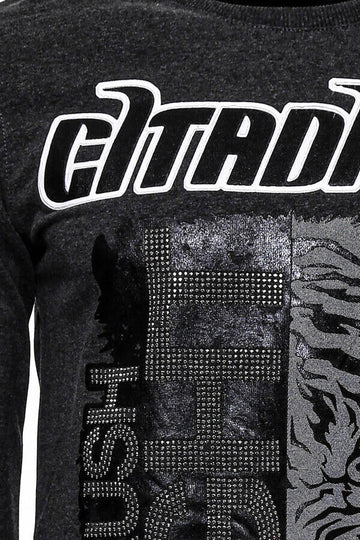 Anthracite Slim Fit Crew Neck Patterned Sweatshirt | Wessi