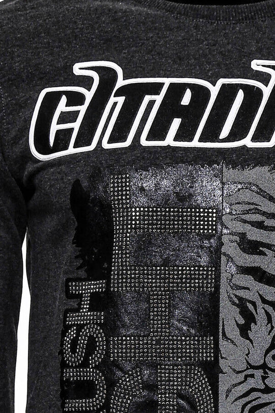 Anthracite Slim Fit Crew Neck Patterned Sweatshirt | Wessi
