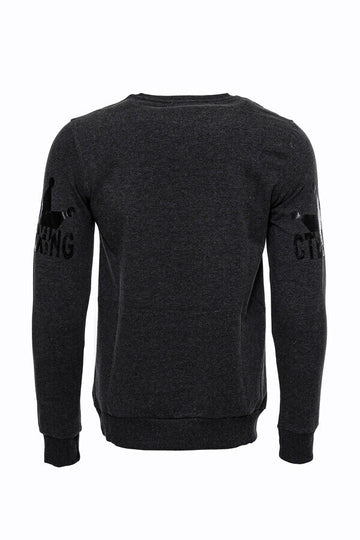 Anthracite Slim Fit Crew Neck Patterned Sweatshirt | Wessi