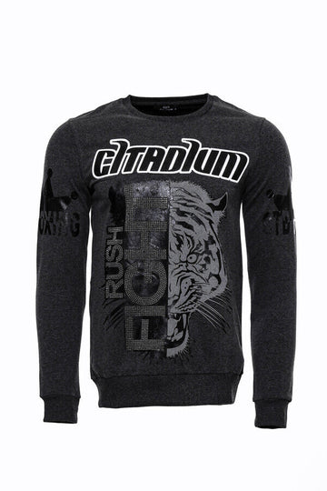 Anthracite Slim Fit Crew Neck Patterned Sweatshirt | Wessi