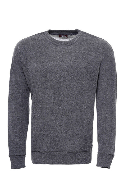 Anthracite Grey Slim Fit Crew Neck Plain Sweatshirt | Wessi