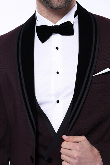 Men's Deep Burgundy 2-in-1 Tuxedo with Detachable Velvet Shawl Lapel - Slim Fit