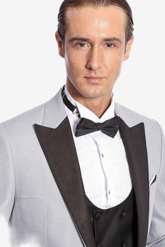 Men's Silver Grey Micro-Dot 3-Piece Slim Fit Combination Tuxedo