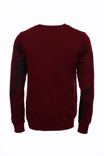 Burgundy Slim Fit Crew Neck Eagle Patterned Sweatshirt | Wessi