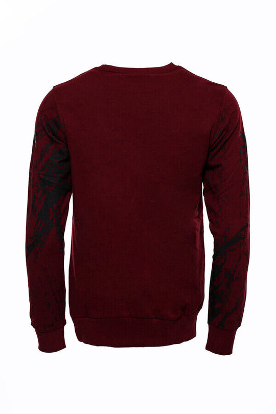 Burgundy Slim Fit Crew Neck Eagle Patterned Sweatshirt | Wessi