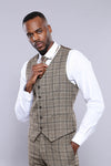 Beige Slim Fit Checked V-Neck Waistcoat – Wessi