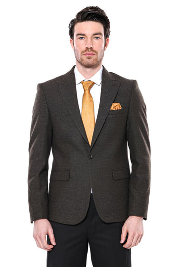 Men’s Khaki Textured Slim Fit Peak Lapel Blazer