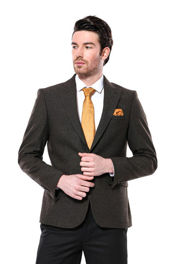 Men’s Khaki Textured Slim Fit Peak Lapel Blazer