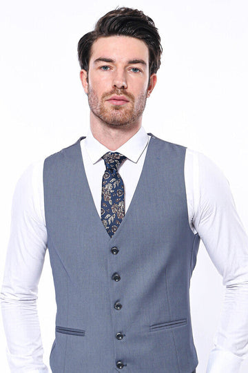 Grey Slim Fit Plain V-Neck Waistcoat – Wessi
