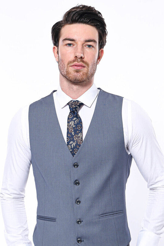 Grey Slim Fit Plain V-Neck Waistcoat – Wessi