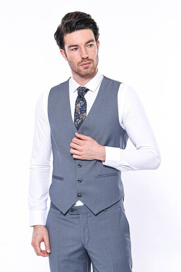 Grey Slim Fit Plain V-Neck Waistcoat – Wessi