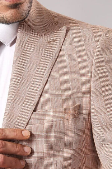 Beige Slim Fit Plaid Single-Button Blazer – Wessi