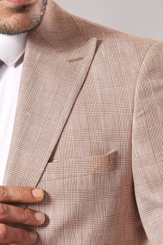 Beige Slim Fit Plaid Single-Button Blazer – Wessi