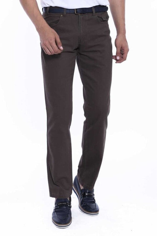 Khaki Slim Fit Suede Cotton Flap Pocket Trousers – Wessi