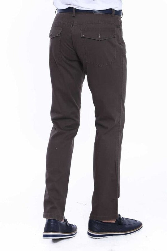 Khaki Slim Fit Suede Cotton Flap Pocket Trousers – Wessi