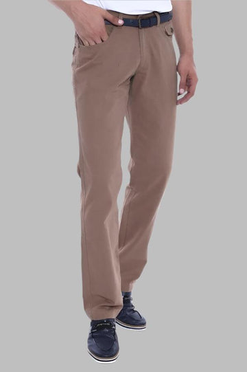 Light Brown Slim Fit Suede Cotton Flap Pocket Trousers – Wessi