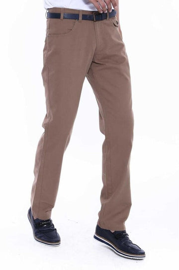 Light Brown Slim Fit Suede Cotton Flap Pocket Trousers – Wessi