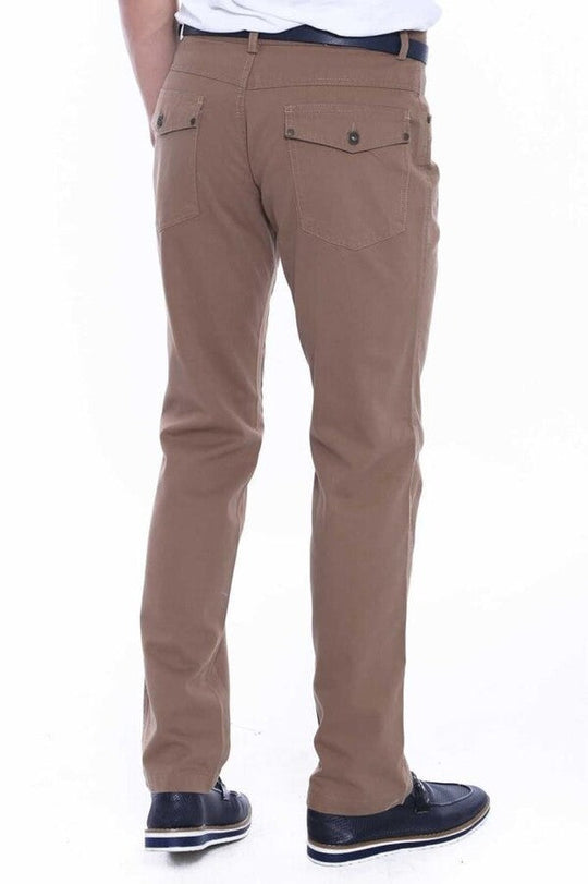 Light Brown Slim Fit Suede Cotton Flap Pocket Trousers – Wessi