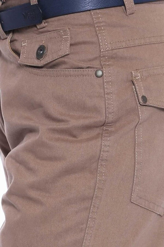 Light Brown Slim Fit Suede Cotton Flap Pocket Trousers – Wessi