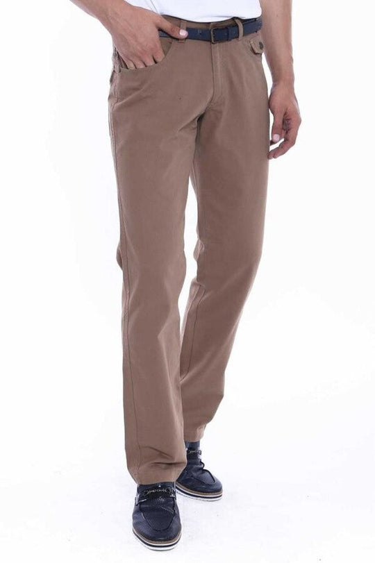 Light Brown Slim Fit Suede Cotton Flap Pocket Trousers – Wessi