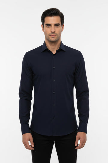 Regular Fit Navy Blue Long Sleeve Shirt — Wessi