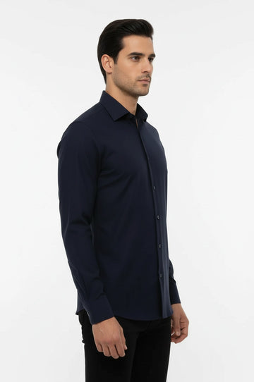 Regular Fit Navy Blue Long Sleeve Shirt — Wessi