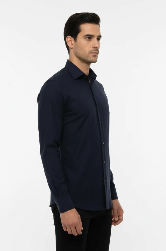 Regular Fit Navy Blue Long Sleeve Shirt — Wessi