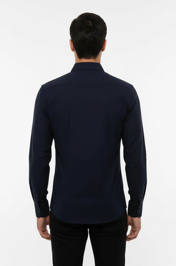 Regular Fit Navy Blue Long Sleeve Shirt — Wessi