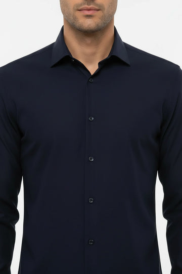 Regular Fit Navy Blue Long Sleeve Shirt — Wessi