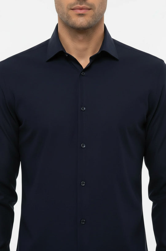 Regular Fit Navy Blue Long Sleeve Shirt — Wessi