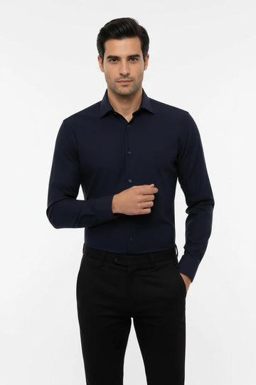 Regular Fit Navy Blue Long Sleeve Shirt — Wessi