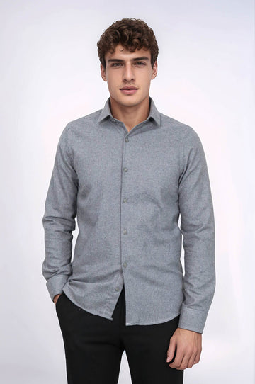 Men's Grey Slim Fit Plain Lumberjack Shirt | Wessi