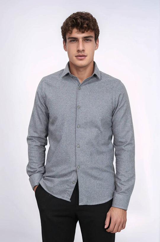 Men's Grey Slim Fit Plain Lumberjack Shirt | Wessi
