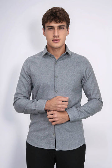 Men's Grey Slim Fit Plain Lumberjack Shirt | Wessi
