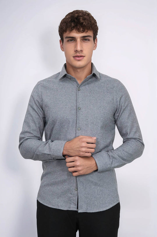 Men's Grey Slim Fit Plain Lumberjack Shirt | Wessi