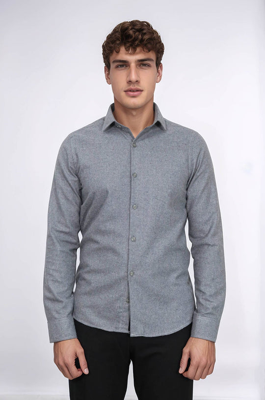 Men's Grey Slim Fit Plain Lumberjack Shirt | Wessi