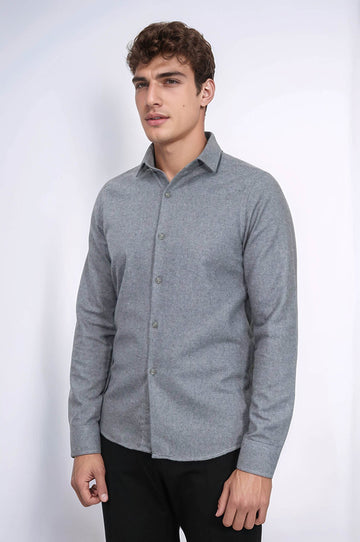Men's Grey Slim Fit Plain Lumberjack Shirt | Wessi