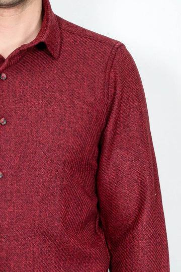 Men's Burgundy Slim Fit Plain Lumberjack Shirt | Wessi