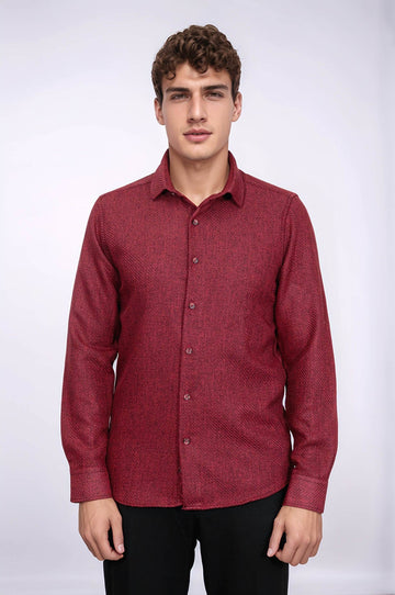 Men's Burgundy Slim Fit Plain Lumberjack Shirt | Wessi